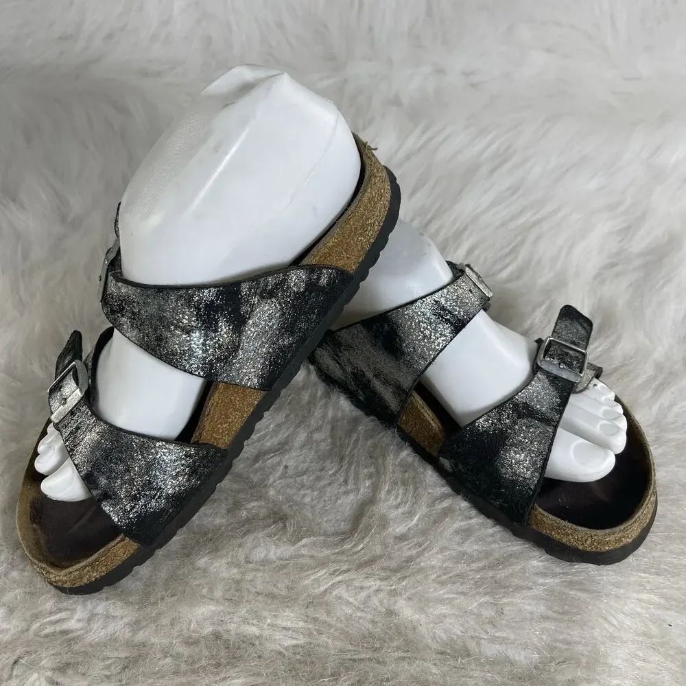 Birkenstock Arizona EU38 , US 7 Regular Black Silver Metallic Leather Sandals - Picture 7 of 12